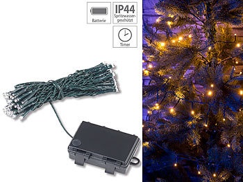 Lunartec, Lunartec LED-Lichterkette mit 50 LEDs, Timer, Batterie, warmweiss, 5 m, IP44, LED-Lichterkette mit 50 LEDs, Timer, Batterie, warmweiss, 5 m, IP44