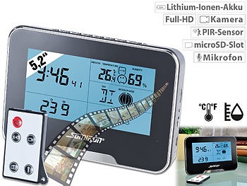 Somikon, Somikon Full-HD-Überwachungskamera mit Wetterstation und Bewegungserkennung, Full-HD-Überwachungskamera mit Wetterstation und Bewegungserkennung