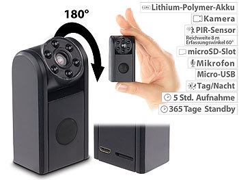 Somikon, Somikon Mini-HD-Überwachungskamera, IR-Nachtsicht, PIR-Sensor, 1 Jahr Stand-by, Mini-HD-Überwachungskamera, IR-Nachtsicht, PIR-Sensor, 1 Jahr Stand-by