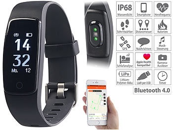 newgen medicals, newgen medicals Premium-GPS-Fitness-Armband mit XL-Touch-Display, 14 Sportarten, IP68, GPS-Fitness-Armband mit XL-Touch-Display, 14 Sportarten, IP68