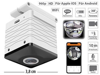 7links, 7links Mini-Akku-HD-Überwachungskamera mit 360°, 960p, Nachtsicht, WLAN, App, Mini-Akku-HD-Überwachungskamera mit 360°, 960p, Nachtsicht, WLAN, App