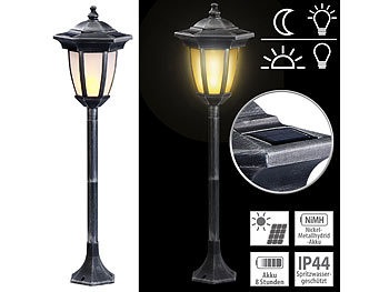 Lunartec, Solar-LED-Standlaterne mit Flammeneffekt, 64 cm Höhe, IP44, 24 LEDs, Solar-LED-Standlaterne mit Flammeneffekt, 64 cm Höhe, IP44, 24 LEDs