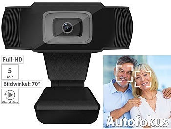 Somikon, Somikon Full-HD-USB-Webcam mit 5 MP, Autofokus und Dual-Stereo-Mikrofon, Full-HD-USB-Webcam mit 5 MP, Autofokus und Dual-Stereo-Mikrofon