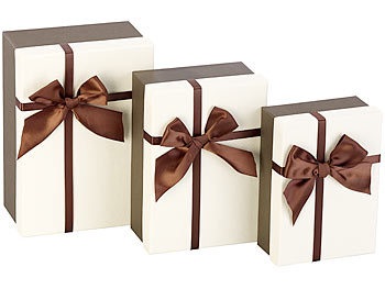 Your design, 3er-Set edle Geschenk-Boxen mit brauner Schleife, 3 Grössen / Geschenkbox, 3er-Set edle Geschenk-Boxen mit brauner Schleife, 3 Größen