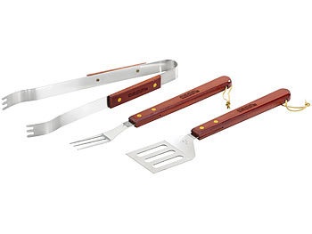 Pearl, Pearl 3-teiliges Grillbesteck aus Edelstahl mit extralangen Echtholz-Griffen, 3-teiliges Grillbesteck aus Edelstahl mit extralangen Echtholz-Griffen