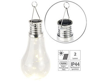 Lunartec, Lunartec Solar-LED-Lampe in Glühbirnen-Form, 3 warmweisse LEDs, 2 lm, 0,024 W, Solar-LED-Lampe in Glühbirnen-Form, 3 warmweiße LEDs, 2 lm, 0,024 W