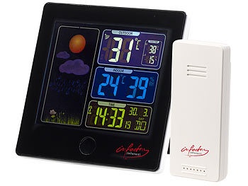 Infactory, infactory Funk-Wetterstation, Aussensensor, Farbdisplay, Funkuhr, Wecker, schwarz, Funk-Wetterstation, Außensensor, Farbdisplay, Funkuhr, Wecker, schwarz