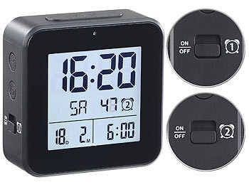 Infactory, infactory Funkwecker mit 2 Weckzeiten, Hygro-/Thermometer & Lichtsensor, schwarz, Funkwecker mit 2 Weckzeiten, Hygro-/Thermometer & Lichtsensor, schwarz
