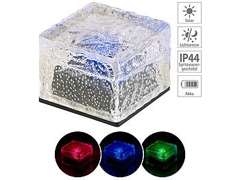 Lunartec, Lunartec Solar-RGB-LED-Glasbaustein mit Dämmerungsssensor, 7 x 5,4 x 7 cm, IP44, Solar-RGB-LED-Glasbaustein mit Dämmerungsssensor, 7 x 5,4 x 7 cm, IP44