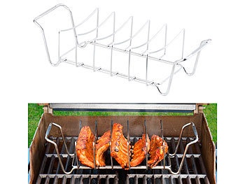 Rosenstein & Söhne, Rosenstein & Söhne 2in1-Sparerib-Halter und Bratenkorb für Grill und Ofen, Edelstahl, 2in1-Sparerib-Halter und Bratenkorb für Grill und Ofen, Edelstahl