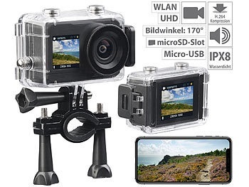 Somikon, Somikon UHD-Action-Cam mit 2 Displays, WLAN und Sony-Bildsensor, IPX8, UHD-Action-Cam mit 2 Displays, WLAN und Sony-Bildsensor, IPX8