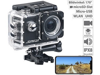 Somikon, Somikon UHD-Action-Cam DV-3717 mit WLAN, Sony-Bildsensor und App, IPX8, UHD-Action-Cam DV-3717 mit WLAN, Sony-Bildsensor und App, IPX8