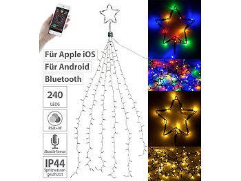 Lunartec, Lunartec Christbaum-Überwurf-Lichterkette, 240 RGBW-LEDs, Bluetooth & App, IP44, Christbaum-Überwurf-Lichterkette, 240 RGBW-LEDs, Bluetooth & App, IP44