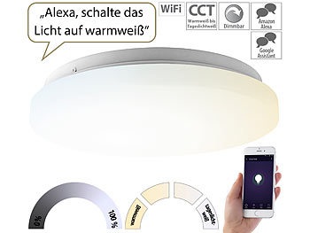 Luminea Home Control, Luminea Home Control WLAN-LED-Deckenleuchte für Amazon Alexa & Google Assistant, CCT, 24 W, WLAN-LED-Deckenleuchte für Amazon Alexa & Google Assistant, CCT, 24 W