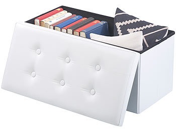 Infactory, infactory Faltbare 2in1-Sitzbank und -truhe, 80 l, bis 300 kg, Kunstleder, weiss, Faltbare 2in1-Sitzbank und -truhe, 80 l, bis 300 kg, Kunstleder, weiss