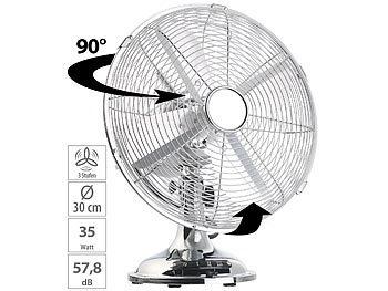 Sichler Haushaltsgeräte, Sichler Haushaltsgeräte Vollmetall-Tisch-Ventilator im Retro-Look, Oszillation, 35 W, Ø 30 cm, Vollmetall-Tisch-Ventilator im Retro-Look, Oszillation, 35 W, Ø 30 cm