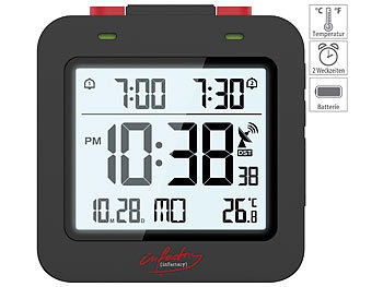 Infactory, infactory Digitaler Reise-Funkwecker mit Thermometer, Datum, Dual-Alarm, schwarz, Digitaler Reise-Funkwecker mit Thermometer, Datum, Dual-Alarm, schwarz
