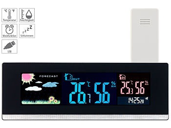 Infactory, infactory Tisch-Wetterstation, Funk-Aussensensor, Farb-LCD-Display, USB-Ladeport, Tisch-Wetterstation, Funk-Außensensor, Farb-LCD-Display, USB-Ladeport