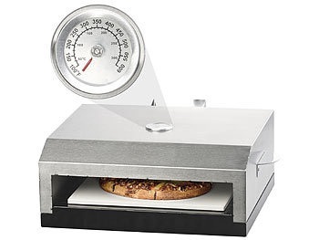 Rosenstein & Söhne, Rosenstein & Söhne Pizzaofen-Grillaufsatz mit Steinplatte & Temperaturanzeige bis 300 °C, Pizzaofen-Grillaufsatz mit Steinplatte & Temperaturanzeige bis 300 °C