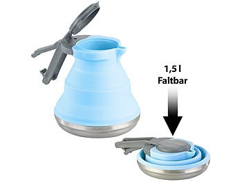 Rosenstein & Söhne, Rosenstein & Söhne Faltbarer Silikon-Camping-Wasserkessel mit Edelstahlboden, 1,5 Liter, Faltbarer Silikon-Camping-Wasserkessel mit Edelstahlboden, 1,5 Liter