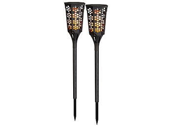 Lunartec, Lunartec 2er-Set LED-Solar-Gartenfackeln mit Flammen-Effekt und Akku, 78 cm, 2er-Set LED-Solar-Gartenfackeln mit Flammen-Effekt und Akku, 78 cm
