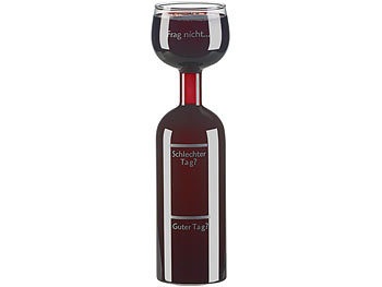 Rosenstein & Söhne, Rosenstein & Söhne 2in1-Weinflasche und XXL-Glas aus Echtglas, mit Aufdruck, 750 ml, 2in1-Weinflasche und XXL-Glas aus Echtglas, mit Aufdruck, 750 ml