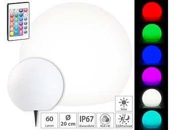 Lunartec, Lunartec Solar-LED-Leuchtkugel mit Fernbedienung, RGBW, 60 Lumen, IP67, Ø 20 cm, Solar-LED-Leuchtkugel mit Fernbedienung, RGBW, 60 Lumen, IP67, Ø 20 cm