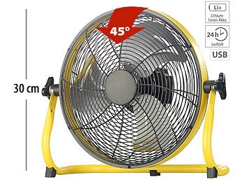 Sichler Haushaltsgeräte, Sichler Haushaltsgeräte Akku-Vollmetall-Bodenventilator, bis 1.200 U/Min., Ø 30 cm, 15.000 mAh, Akku-Vollmetall-Bodenventilator, bis 1.200 U/Min., 30 cm, 15 Ah, IPX4
