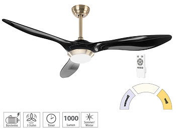 Sichler Haushaltsgeräte, Sichler Haushaltsgeräte 2in1-Deckenventilator & LED-Lampe, 1000 lm, Timer, bürstenloser Motor, 2in1-Deckenventilator & LED-Lampe, 1000 lm, Timer, bürstenloser Motor