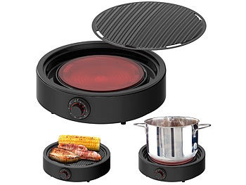 Rosenstein & Söhne, Rosenstein & Söhne 2in1-Glaskeramik-Kochplatte & rauchfreier Infrarot-Tischgrill, 2.000 W, 2in1-Glaskeramik-Kochplatte & rauchfreier Infrarot-Tischgrill, 2.000 W