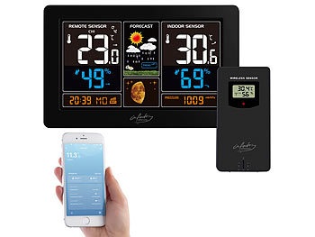 Infactory, WLAN-Funk-Wetterstation mit Aussensensor, XL-Farbdisplay und App / Wetterstation, WLAN-Funk-Wetterstation mit Außensensor, XL-Farbdisplay und App