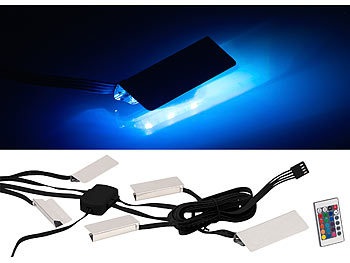 Lunartec, Lunartec LED-Glasbodenbeleuchtung mit Fernbedienung, 4 Klammern mit 12 RGB-LEDs, LED-Glasbodenbeleuchtung mit Fernbedienung, 4 Klammern mit 12 RGB-LEDs