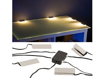 Lunartec, Lunartec LED-Glasbodenbeleuchtung: 4 Klammern mit 12 warmweissen LEDs, LED-Glasbodenbeleuchtung: 4 Klammern mit 12 warmweissen LEDs