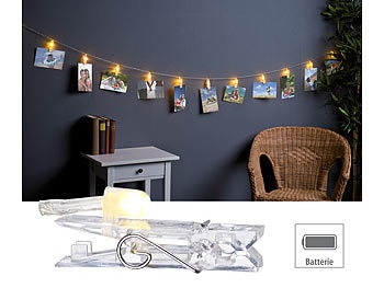 Lunartec, Lunartec LED-Foto-Clips-Lichterkette mit 40 Klammern, batteriebetrieben, 10 m, LED-Foto-Clips-Lichterkette mit 40 Klammern, batteriebetrieben, 10 m