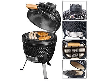 Rosenstein & Söhne, Rosenstein & Söhne 2in1-Kamado-Keramik-Kugelgrill & Smoker, Thermometer, Lüftung, Ø 27 cm, 2in1-Kamado-Keramik-Kugelgrill & Smoker, Thermometer, Lüftung, Ø 27 cm