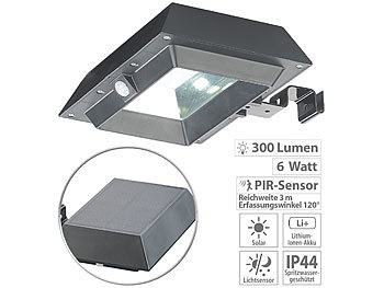 Lunartec, Lunartec 2in1-Solar-LED-Dachrinnen- & Wandleuchte, PIR-Sensor, 300 lm, schwarz, 2in1-Solar-LED-Dachrinnen- & Wandleuchte, PIR-Sensor, 300 lm, schwarz