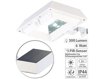 Lunartec, Lunartec 2in1-Solar-LED-Dachrinnen- & Wandleuchte, PIR-Sensor, 300 lm, weiss, 2in1-Solar-LED-Dachrinnen- & Wandleuchte, PIR-Sensor, 300 lm, weiß
