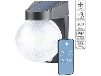 Luminea, Luminea Solar-LED-Wandleuchte im Crackle-Glas-Design, PIR-Sensor, 200 Lumen, Solar-LED-Wandleuchte im Crackle-Glas-Design, PIR-Sensor, 200 Lumen
