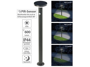 Lunartec, Lunartec Premium-LED-Solar-Wegeleuchte, PIR-Sensor, Nachtlicht, 600 Lumen, LED-Solar-Wegeleuchte SWL-600, PIR-Sensor, Nachtlicht, 600 Lumen