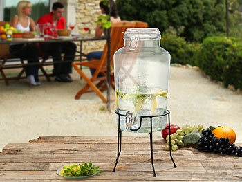 Pearl, Retro-Getränkespender aus Glas mit Ständer, Zapfhahn, 6,5 Liter / Getränkespender