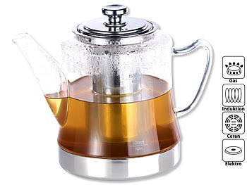 Rosenstein & Söhne, Rosenstein & Söhne 2in1-Glas-Teebereiter & Teekanne für alle Herde, auch Induktion, 1,5 l, 2in1-Glas-Teebereiter & Teekanne für alle Herde, auch Induktion, 1,5 l