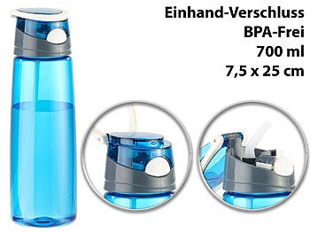 Pearl, Pearl BPA-freie Kunststoff-Trinkflasche mit Einhand-Verschluss, 700 ml, blau, BPA-freie Kunststoff-Trinkflasche mit Einhand-Verschluss, 700 ml, blau