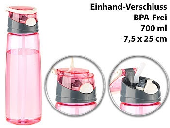 Pearl, Pearl BPA-freie Kunststoff-Trinkflasche mit Einhand-Verschluss, 700 ml, pink, BPA-freie Kunststoff-Trinkflasche mit Einhand-Verschluss, 700 ml, pink