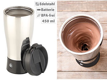 Rosenstein & Söhne, Rosenstein & Söhne Selbstrührender Thermobecher mit elektrischem Quirl, 450 ml, BPA-frei, Selbstrührender Thermobecher mit elektrischem Quirl, 450 ml, BPA-frei