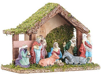 Britesta, Britesta Klassische Holz-Weihnachtskrippe, handbemalte Porzellan-Figuren, klein, Klassische Holz-Weihnachtskrippe, handbemalte Porzellan-Figuren, klein