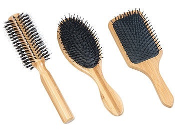 Sichler Beauty, Sichler Beauty 3er-Set Haarbürsten aus Bambusholz, Rund-, Paddel- und Pflegebürste, 3er-Set Haarbürsten aus Bambusholz, Rund-, Paddel- und Pflegebürste