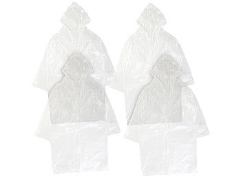 Infactory, infactory 4er-Set Notfall-Regenmäntel mit Kapuze, Universalgrösse, transparent, 4er-Set Notfall-Regenmäntel mit Kapuze, Universalgröße, transparent