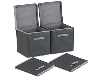 Pearl, Pearl 2er-Set Aufbewahrungsboxen mit Deckel, faltbar, 31x31x31 cm, schwarz, 2er-Set Aufbewahrungsboxen mit Deckel, faltbar, 31x31x31 cm, schwarz