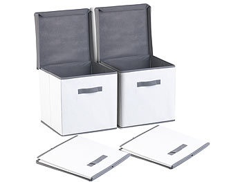 Pearl, Pearl 2er-Set Aufbewahrungsboxen mit Deckel, faltbar, 31x31x31 cm, weiss, 2er-Set Aufbewahrungsboxen mit Deckel, faltbar, 31x31x31 cm, weiss
