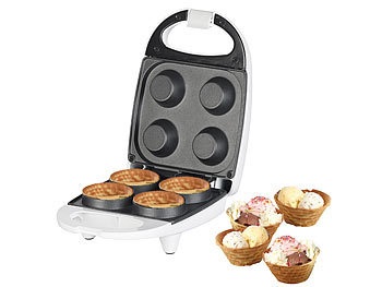 Rosenstein & Söhne, Rosenstein & Söhne Waffeleisen für 4 Mini-Eiswaffelschälchen, antihaft-beschichtet, 520 W, Waffeleisen für 4 Mini-Eiswaffelschälchen, antihaft-beschichtet, 520 W